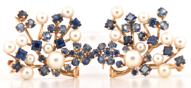 Two 14K Yellow Gold Spinel and Pearl Pins
