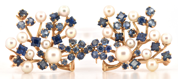 Two 14K Yellow Gold Spinel and Pearl Pins
