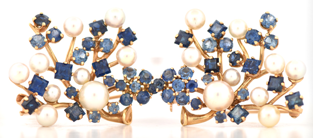 Two 14K Yellow Gold Spinel and Pearl Pins