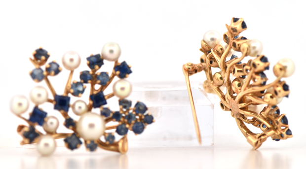 Two 14K Yellow Gold Spinel and Pearl Pins