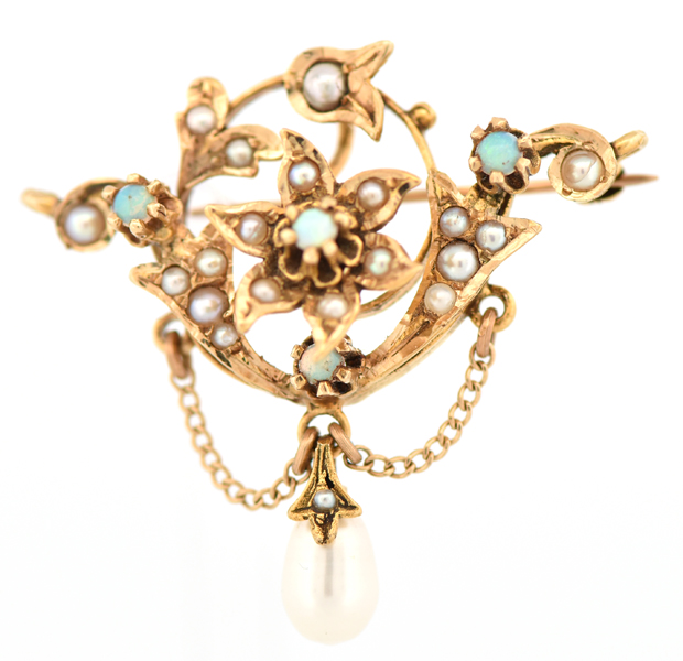 14K Yellow Gold Opal and Pearl Pin/Pendant 