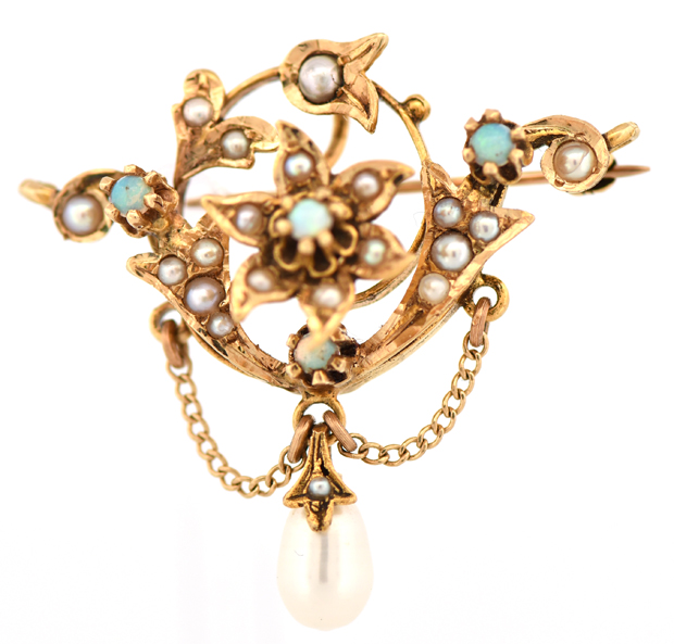 14K Yellow Gold Opal and Pearl Pin/Pendant 