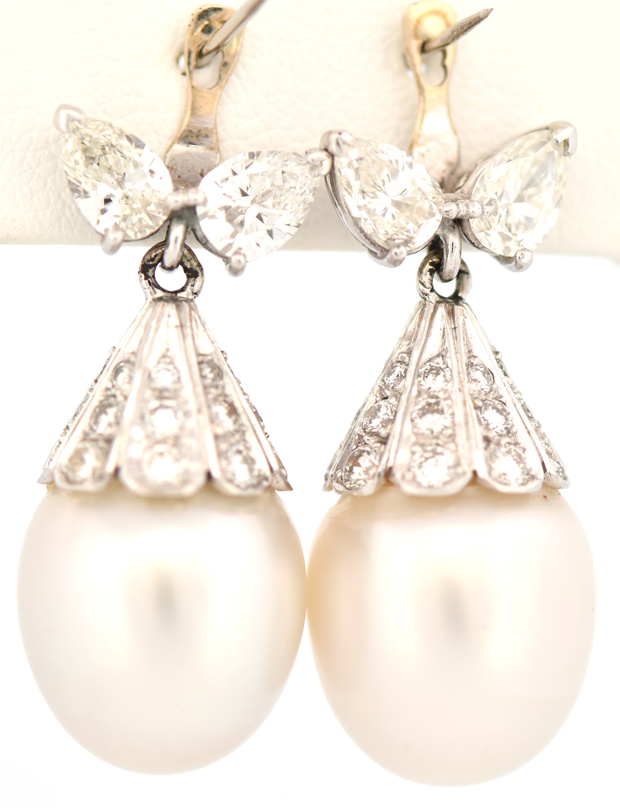 14K White Gold Pearl and Diamond Jackets, GIA #6237079678