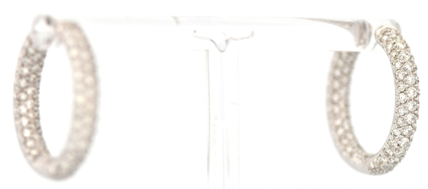 18K White Gold Diamond Hoop Earrings