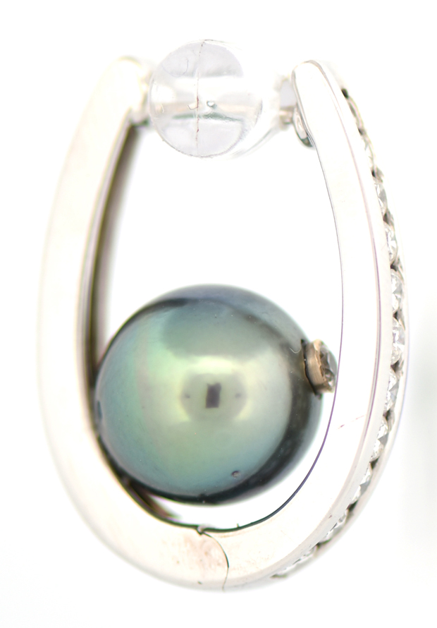 18K White Gold Diamond and Pearl Earrings, SGL #240604K-SJ