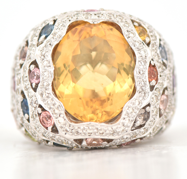 18K White Gold Multi-Color Gemstone Ring