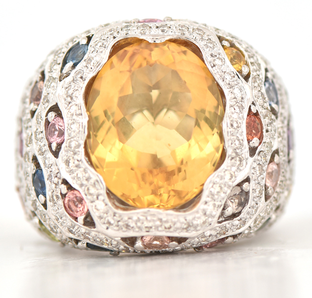 18K White Gold Multi-Color Gemstone Ring