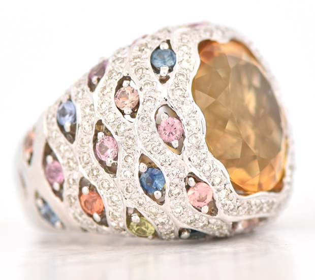 18K White Gold Multi-Color Gemstone Ring