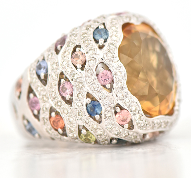 18K White Gold Multi-Color Gemstone Ring