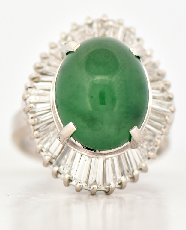Platinum Diamond and Jade Ring, SGL #240827J-SJ