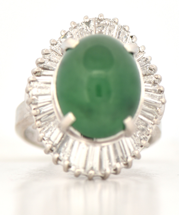 Platinum Diamond and Jade Ring, SGL #240827J-SJ
