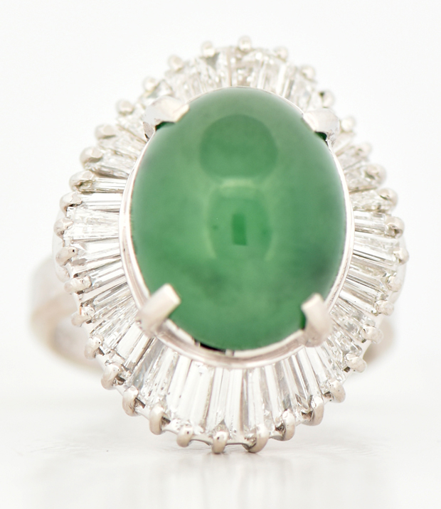 Platinum Diamond and Jade Ring, SGL #240827J-SJ