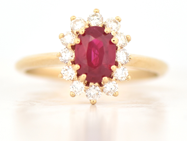 14K Yellow Gold Diamond and Ruby Ring, SGL #240827F