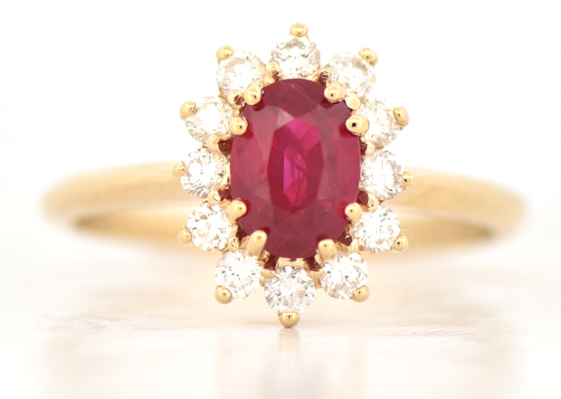 14K Yellow Gold Diamond and Ruby Ring, SGL #240827F