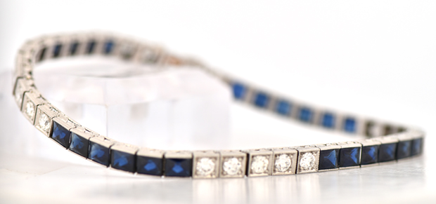 Platinum Diamond and Sapphire Bracelet 