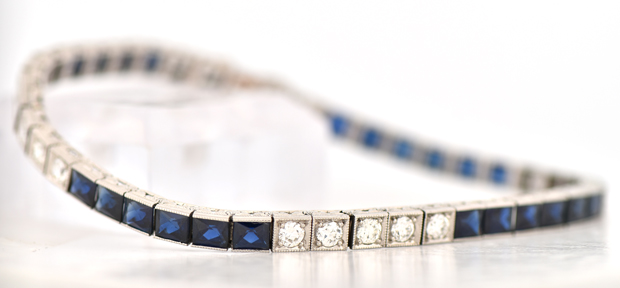 Platinum Diamond and Sapphire Bracelet 