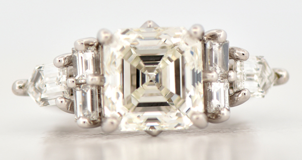 14K White Gold Diamond Ring with a 4.03 Carat Square Emerald Cut, GIA #12998814