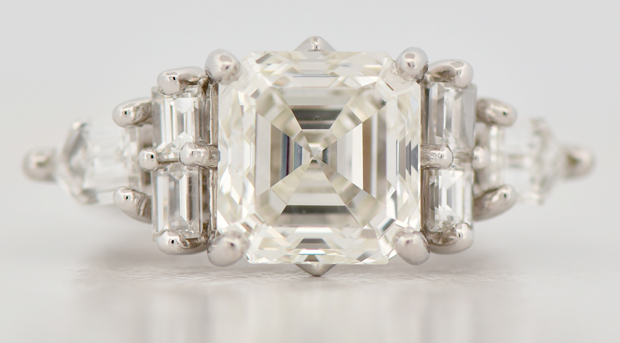14K White Gold Diamond Ring with a 4.03 Carat Square Emerald Cut, GIA #12998814