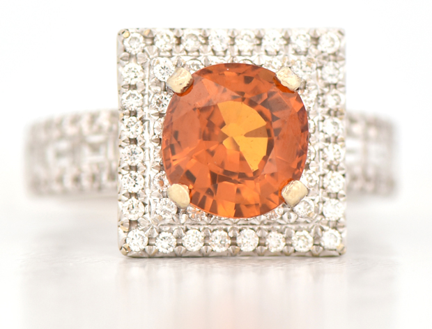 18K White Gold Orange Sapphire Ring, SGL #240827S-SJ