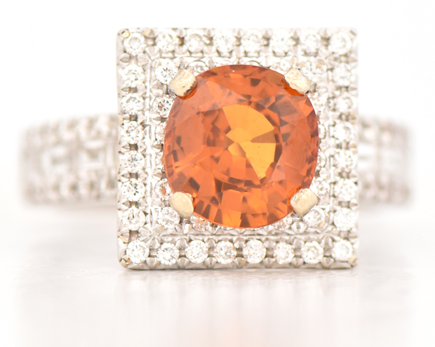 18K White Gold Orange Sapphire Ring, SGL #240827S-SJ