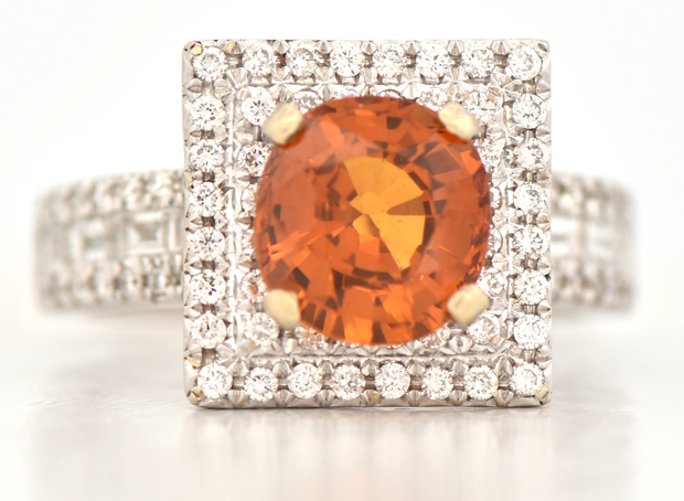 18K White Gold Orange Sapphire Ring, SGL #240827S-SJ