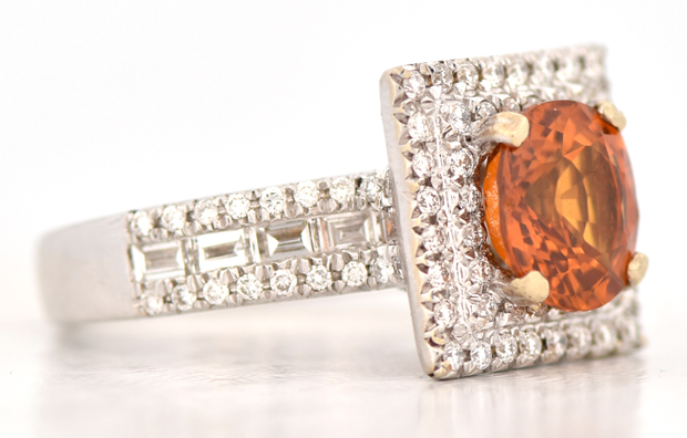 18K White Gold Orange Sapphire Ring, SGL #240827S-SJ