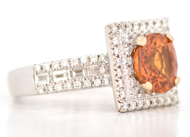 18K White Gold Orange Sapphire Ring, SGL #240827S-SJ