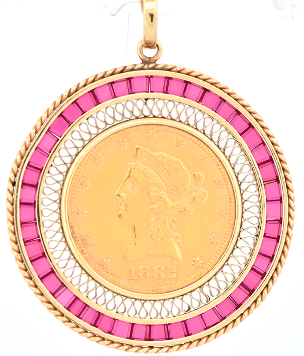14K Yellow Gold Ruby Coin Pendant