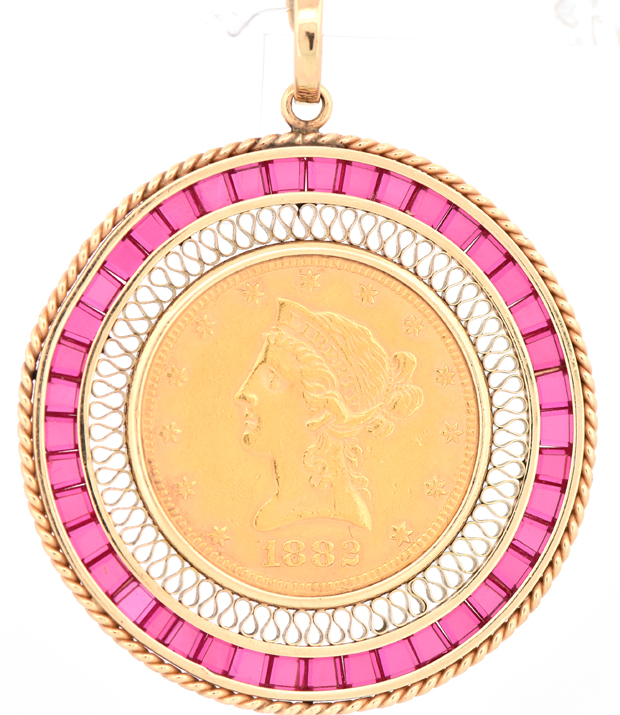 14K Yellow Gold Ruby Coin Pendant