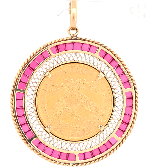14K Yellow Gold Ruby Coin Pendant