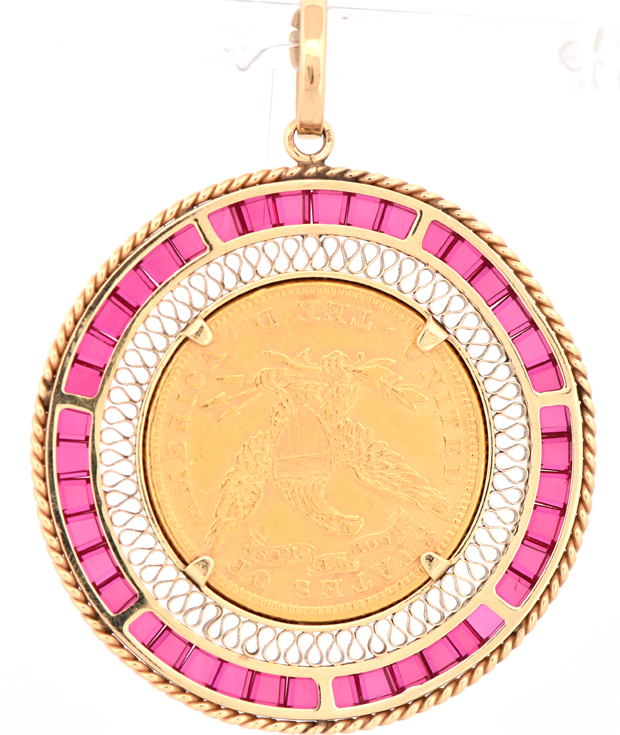 14K Yellow Gold Ruby Coin Pendant