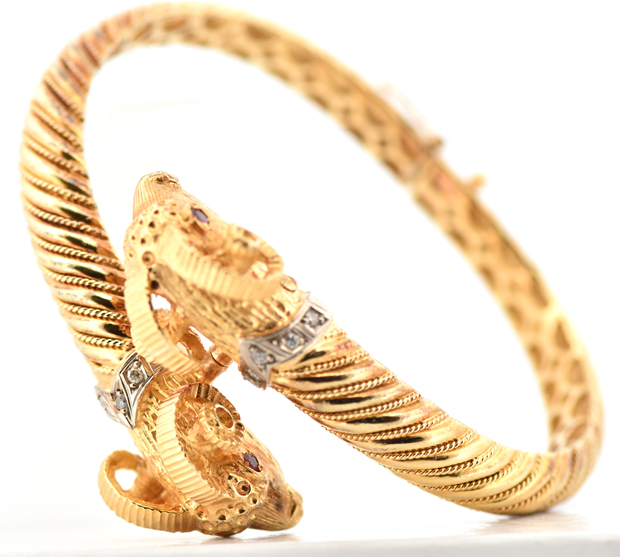 18K Yellow Gold Ram Bangle
