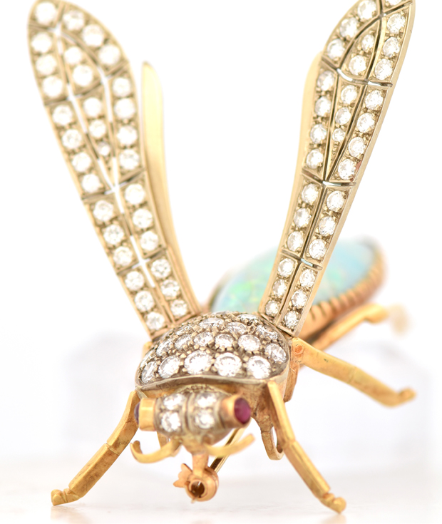 18K Yellow Gold Opal Bee Pin