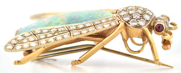 18K Yellow Gold Opal Bee Pin