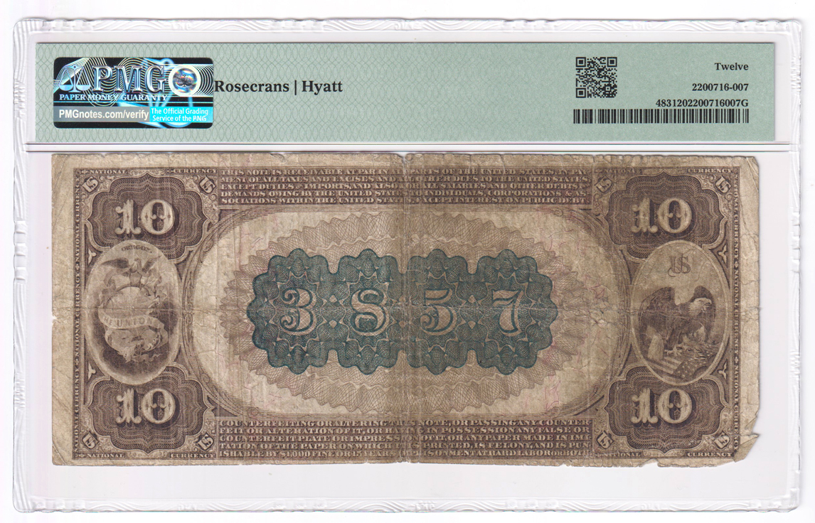 1882 $10 Brown Back - McMinnville, OR Charter #3857 - PMG F-12