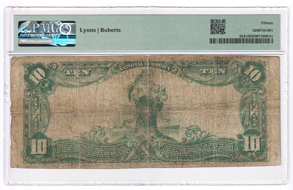 1902 $10 Blue Seal - Earlville, IL Charter #7555 - PMG F-15