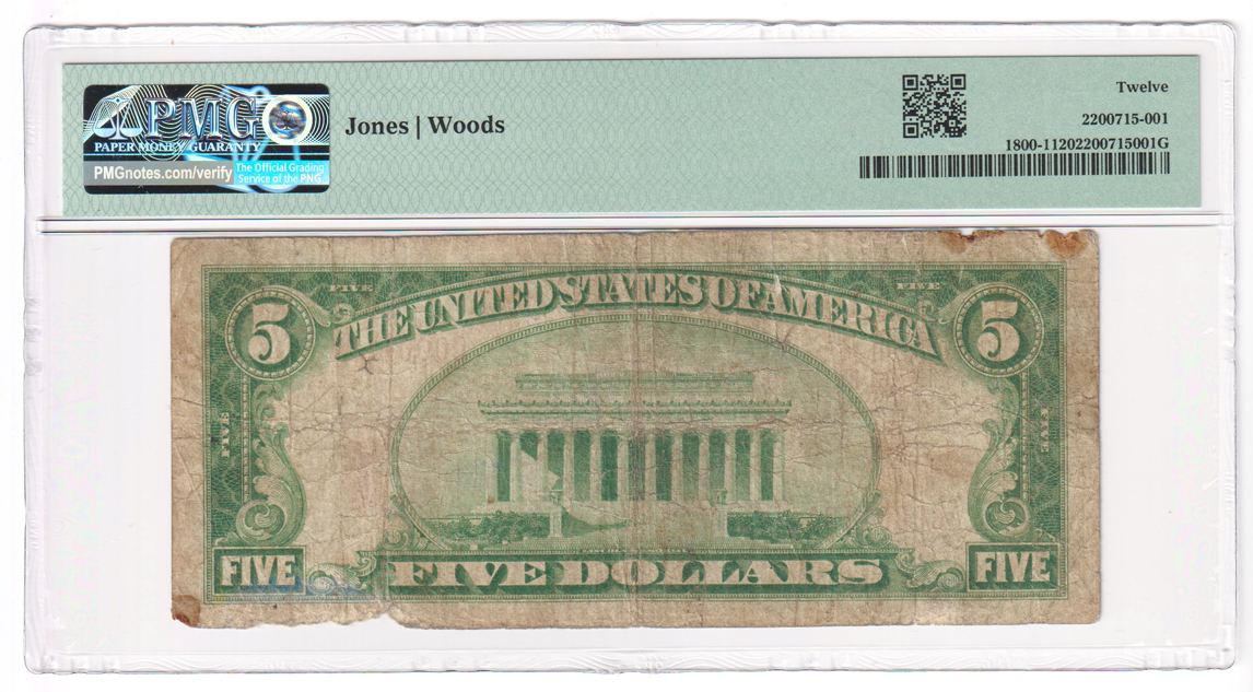 1929 $5 Type 1 - McVille, ND Charter #10721 - PMG F-12