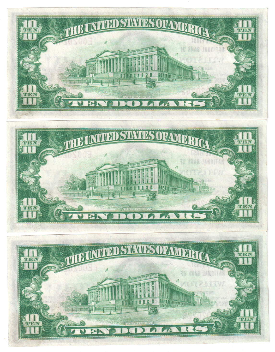 Three 1929 $10 Type 1 - Wellston, MO Charter #8011 - CU
