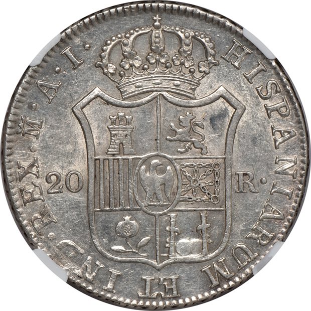 Spain - 1810-M AI 20 reales - NGC AU-55