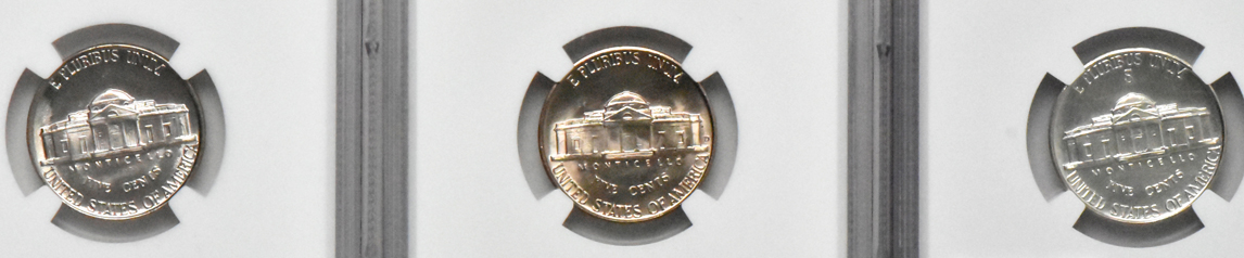 Five Uncirculated Jefferson nickels certified by NGC