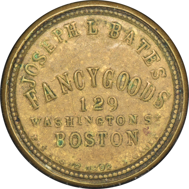 Joseph L. Bates encased postage 1C stamp