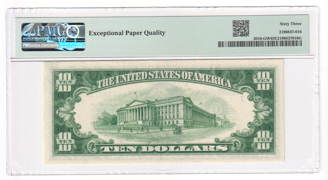 1950 $10 Chicago Fr# 2010-GW Wide - PMG ChCU-63 EPQ