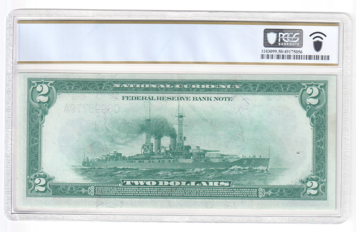 1918 $2 Philadelphia Battleship Fr# 756 - PCGS AU-50