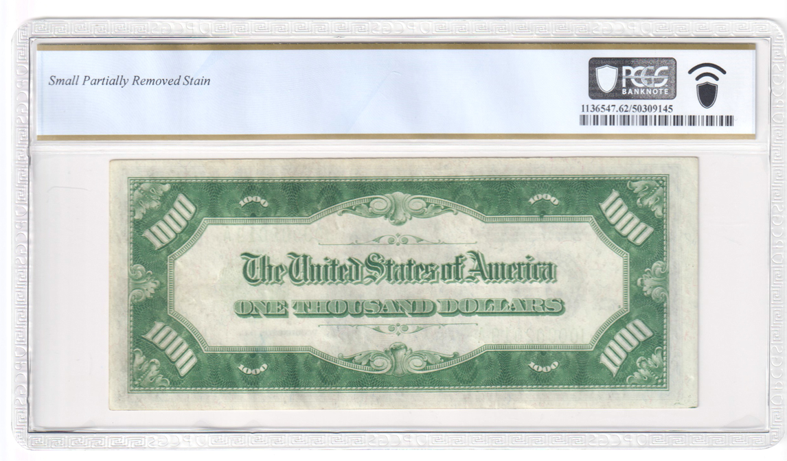 1934 $1,000 Kansas City Fr# 2211-J - PCGS CU-62/small partially removed stain