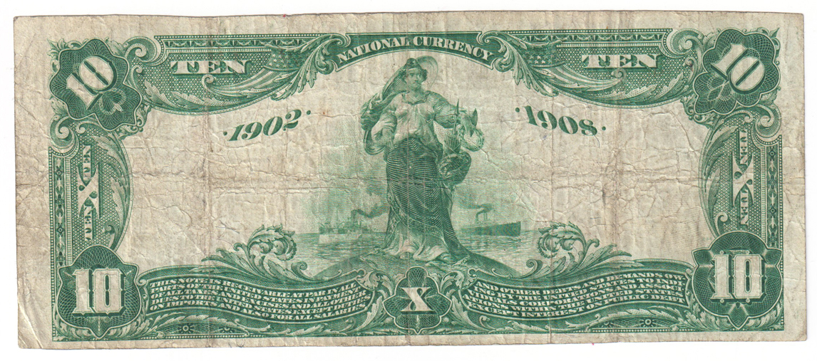 1902 $10 Blue Seal Date Back - Palmyra, MO Charter #2979 - F/pinhole
