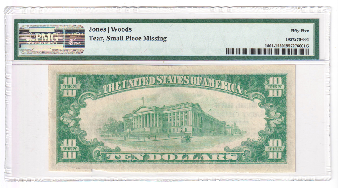 Serial Number 1 1929 $10 Type 1 - Saint Charles, MO Charter #260 - PMG AU-55