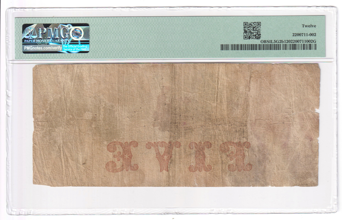 $5 Obsolete - 1860s Bank of Albion IL5G2b PMG F-12