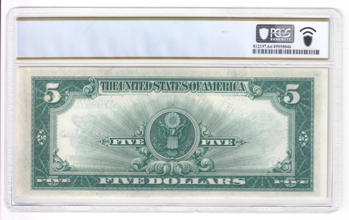 1923 $5 Porthole Fr# 282 - PCGS ChCU-64