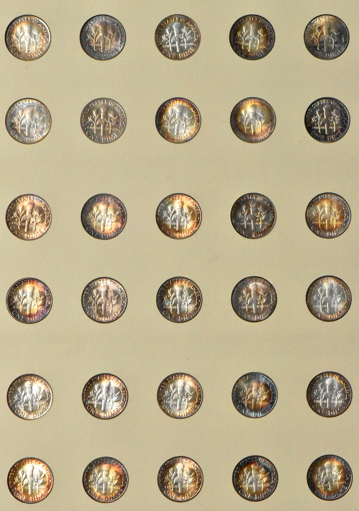 Roosevelt Dimes in Album Pages, All Toned
