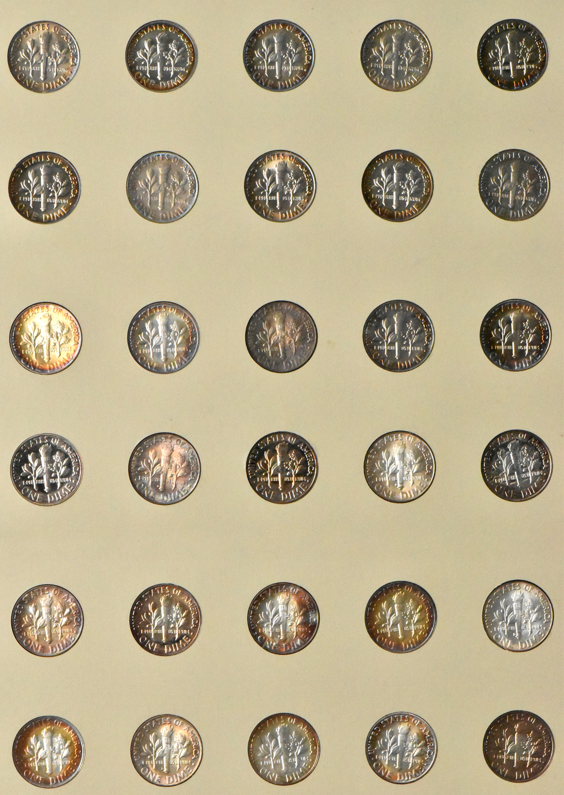 Roosevelt Dimes in Album Pages, All Toned